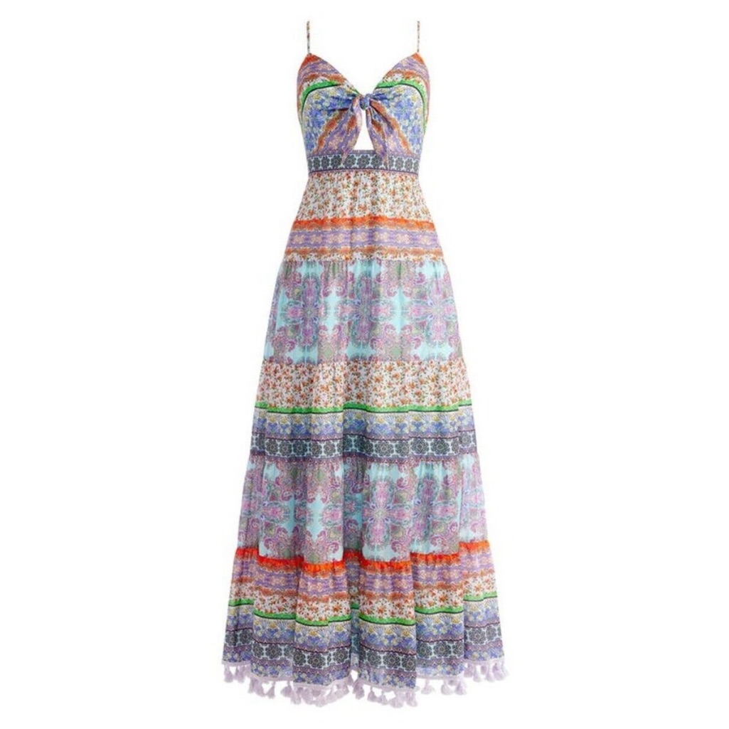 Alice + Olivia Minka Tie Front |Maxi Dress |Blue Purple Orange Floral Patchwork